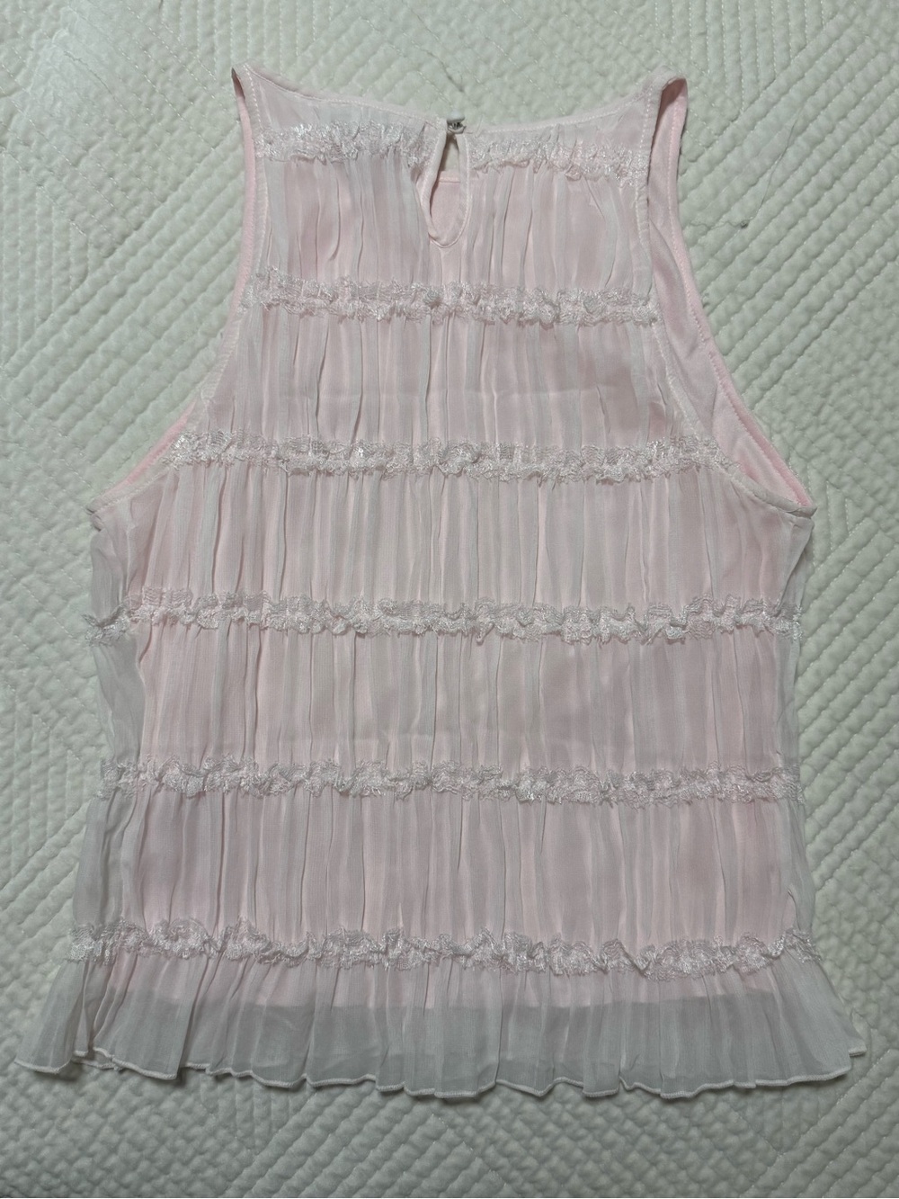 NWT Amber Sky Blush Pink Lace Ruffle Tiered Chiffon Coquette Tank Top M - Picture 3 of 4